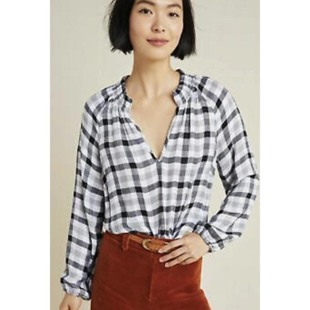 Cloth & Stone for Anthropologie Sara Black & White Plaid Blouse - Size - Small